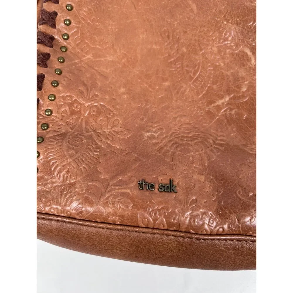 The Sak Loyola Leather Mini Backpack Crossbody Convertible Bag Brown Embossed
